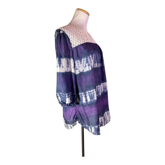 Calypso St. Barth for Target Size M Silk Tie Dye Blouse Lace 3/4 Sleeves Boho - Picture 11 of 13